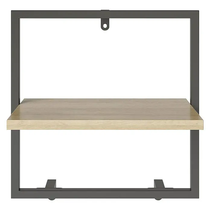 Phönix Wandregal Soho - L x B x H: 20 x 35 x 35 cm, Anzahl Böden: 1 Stk. - Nahaufnahme eines Wandregals mit Holzablage und grauem Metallrahmen zur stilvollen Aufbewahrung von Gegenständen.