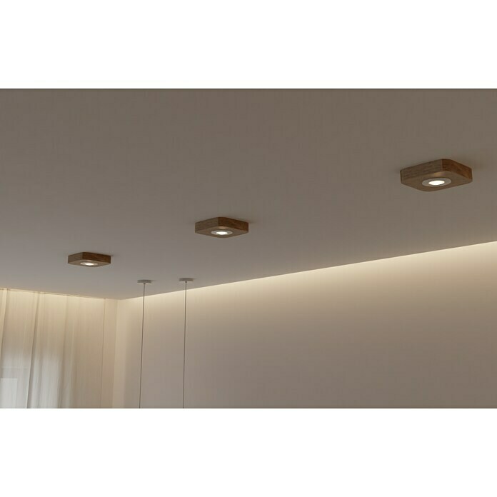 Spotlight LED-Deckenleuchte Sunniva (5 W, L x B x H: 14 x 14 x 3,5 cm, Eiche,  Warmweiß) | BAUHAUS