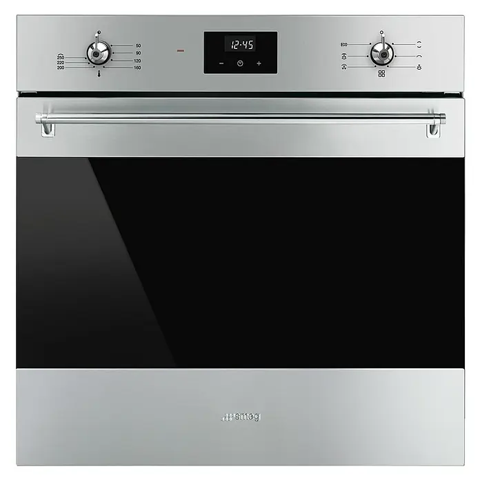 Smeg Horno empotrado - Número de tipos de calentamiento: 6 ud., Volumen horno: 70 l, Inox - Horno Smeg plateado. Este horno moderno cuenta con un visor digital y mandos giratorios para facilitar su uso.
