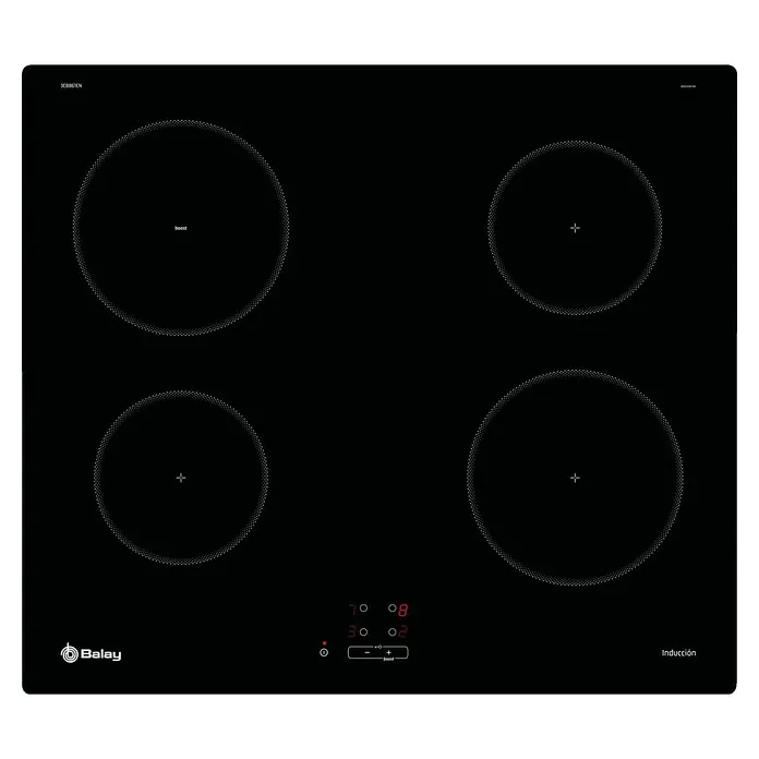 Balay Placa de cocción 3EB861EN - Número de fogones de inducción: 4 ud. - Placa de inducción Balay negra con cuatro zonas de cocción y panel de control digital.