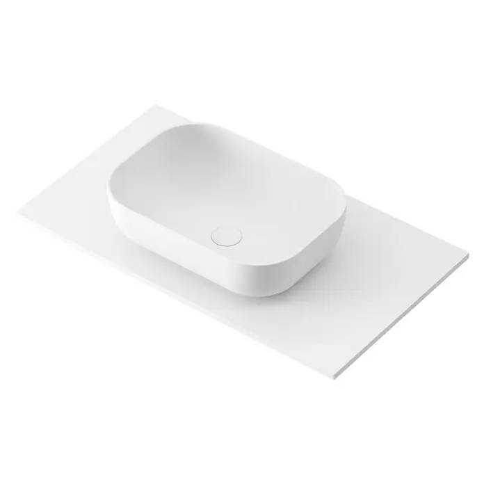 Lavabo y encimera Stadium - 46 x 81 cm, Blanco - Vista superior de un moderno lavabo blanco sobre una superficie blanca, combinando diseño y funcionalidad.