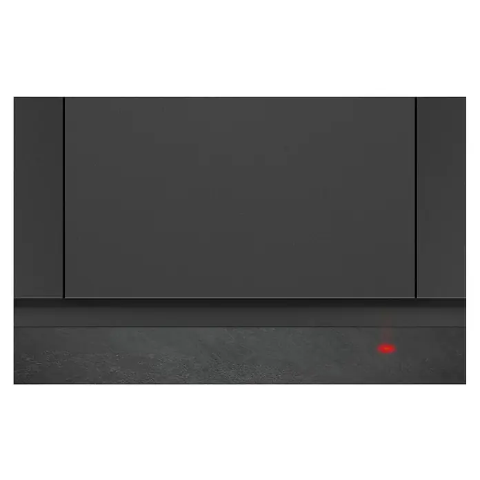 Smeg Lavavajillas integrable ST363CL - Ancho: 59,8 cm, Número de cubiertos: 13 ud. - Detalle de un lavavajillas moderno con un diseño oscuro, caracterizado por su elegancia y realzado por un punto indicador rojo.