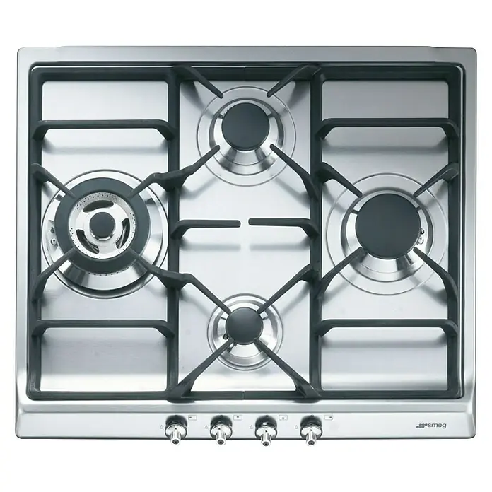 Smeg Placa de cocción de gas SER60SGH3 - L x An: 50 x 60 cm, Número de quemadores de gas: 4 ud. - Encimera de gas de acero inoxidable con cinco quemadores para cocinar de forma eficiente. La encimera Smeg ofrece alto rendimiento.