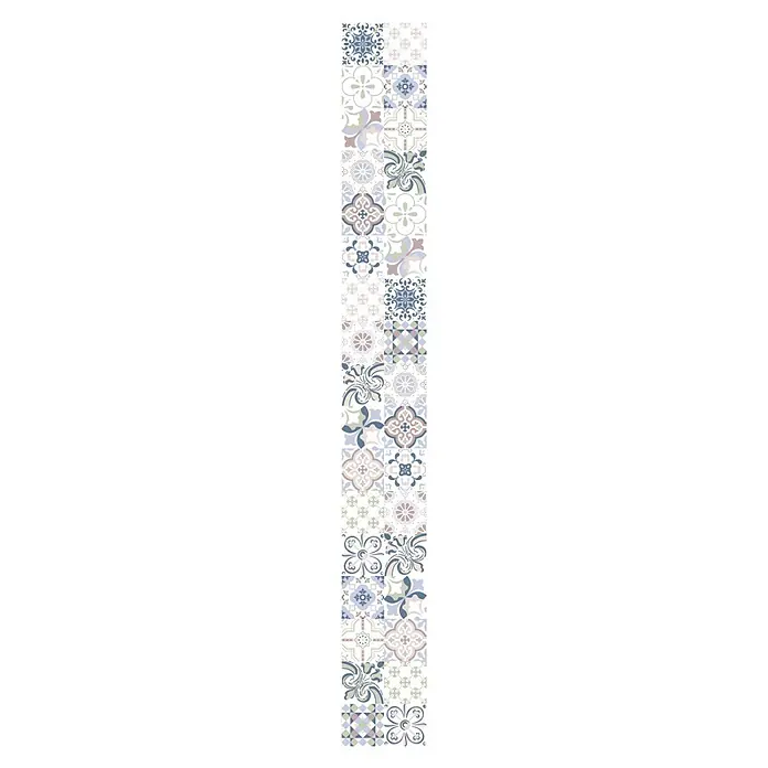 SanDesign Duschrückwandmuster Alu-Verbundplatte17,5 cm x 7 cm x 8 mm, Vintage - Die Wandfliese zeigt ein vielseitiges Design mit floralen und geometrischen Mustern in beruhigenden Farbtönen, ideal für stilvolle Innenräume.