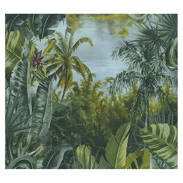 A.S. Création My Home My Spa Vliestapete Dschungel - Grün-Blau, Floral, 10,05 x 0,53 m - Detailliertes Dschungelbild, üppige grüne Vegetation mit Palmen und exotischen Pflanzen, ideal als Wanddekoration für einen tropischen Touch.