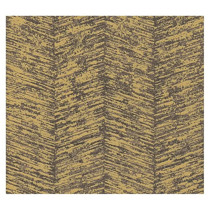 A.S. Création My Home My Spa Vliestapete Geometrie - Braun-Gold, Streifen, 10,05 x 0,53 m - Dekorative Tapete mit einem abstrakten, texturierten Chevron-Muster in Gold- und Brauntönen, ideal für Akzentwände oder Wohnräume.