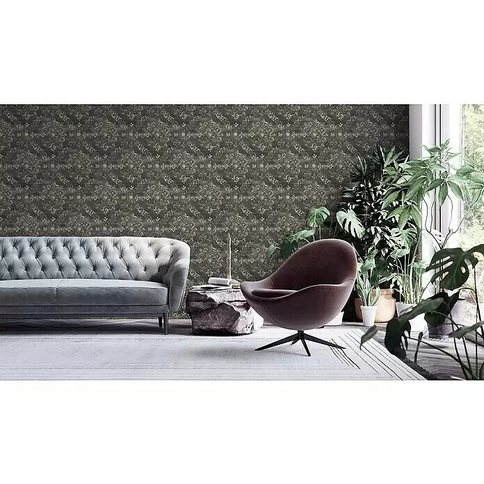 A.S. Création My Home My Spa Vliestapete Damask - Schwarz-Metallic, Ornament, 10,05 x 0,53 m - Stimmungsaufnahme