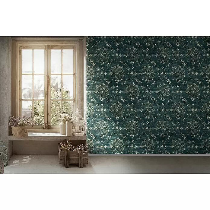 A.S. Création My Home My Spa Vliestapete Damask - Blau-Metallic, Ornament, 10,05 x 0,53 m - Stimmungsaufnahme