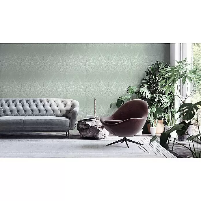 A.S. Création My Home My Spa Vliestapete Damask Paisley - Grün, Ornament, 10,05 x 0,53 m - Stimmungsaufnahme