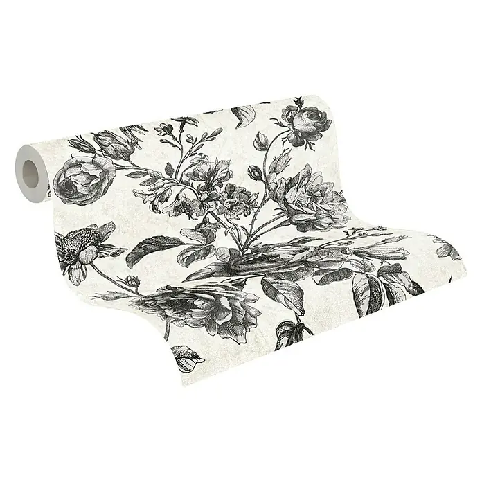 A.S. Création My Home My Spa Vliestapete Rose - Schwarz-Weiß, Floral, 10,05 x 0,53 m - Rolle Tapete mit einem eleganten, klassischen Rosenmuster in Schwarzweiß, ideal für stilvolle Wanddekorationen.\n
