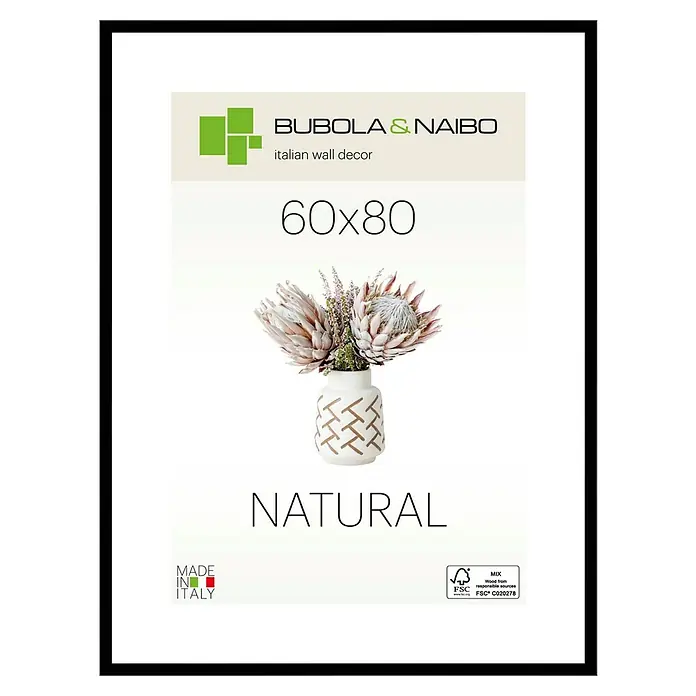 Marco de fotos Basic - 60 x 80 cm, Negro, Madera - Decoración de pared "Natural" 60x80 de Bubola & Naibo: Elegante decoración italiana con diseño floral, perfecta para un hogar con estilo.