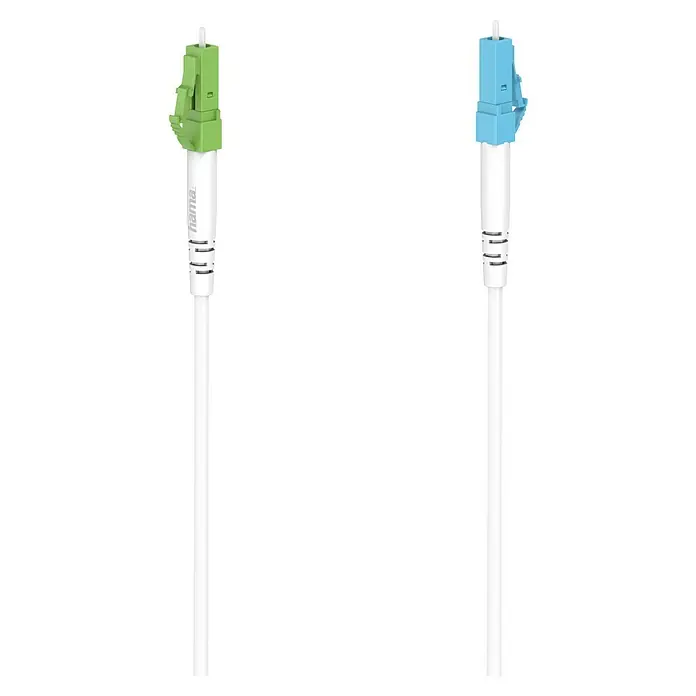 Hama Glasfaser-Netzwerkkabel - 3 m, Weiß, LC/APC-Stecker, LC/UPC-Stecker, Bis zu 10 Gbit/s - Zwei Hama LWL-Kabel mit grünen und blauen Anschlüssen, ideal für schnelle und zuverlässige Datenübertragung in Ihrem Netzwerk.