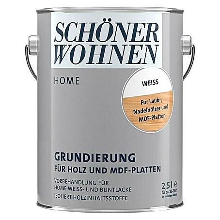 SCHÖNER WOHNEN-Farbe Home Grundierung für Holz und MDF-Platten (Weiß, 2,5 l)