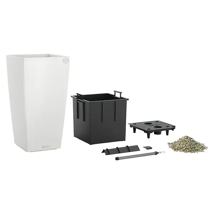 Lechuza Color Pflanzsäule eckig Cubico - Außenmaß (L x B x H): 30 x 30 x 56 cm, Kunststoff, Weiß - Ein Lechuza Classico Pflanzgefäß mit Zubehör für eine einfache Bepflanzung, bestehend aus Pflanzeinsatz, Substrat und Wasserstandsanzeiger.
