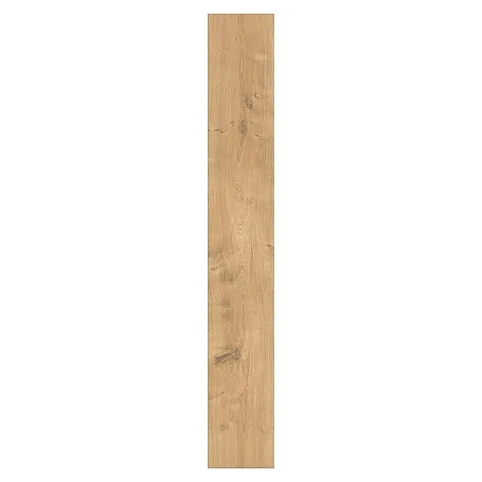 LOGOCLIC Ambienta Laminatmuster Eiche Napoli - 296 x 195 x 1 mm, Landhausdiele - Detailaufnahme eines Holzpaneels mit Maserung, das die natürliche Schönheit und Textur von Holz hervorhebt.