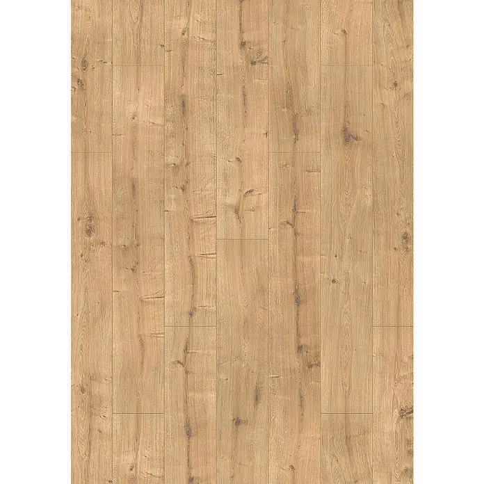 LOGOCLIC Ambienta Laminat - Eiche Napoli, Landhausdiele, 1.288 x 195 x 10 mm - Detailaufnahme eines Laminatbodens in warmen Holztönen, der eine natürliche und einladende Atmosphäre schafft. Die Textur ist fühlbar.
