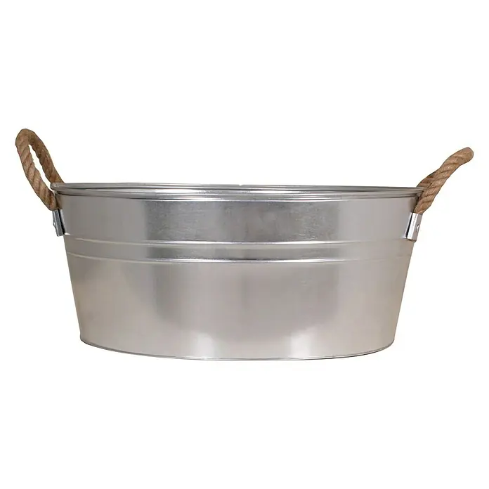 ZinkwanneMetall, L x B x H: 54 x 42 x 25 cm - Silberner Zinkwanne mit Seilgriffen für Dekoration oder als Behälter für verschiedene Zwecke.\n