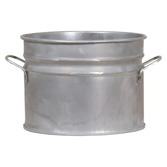 Übertopf rund - Ø x H: 12 x 11 cm, Grau, Metall, Matt - Nahaufnahme eines Metalleimers mit Griffen, ideal für Gartenarbeit oder Dekoration.