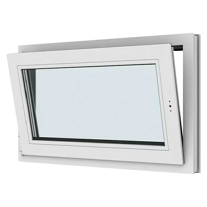 Solid Elements Kunststofffenster New Basic - 100 x 60 cm, Verglasung: 2-fach, DIN Anschlag: Links, Weiß - Weißes PVC-Fenster, leicht geöffnet, kippt oben nach innen.