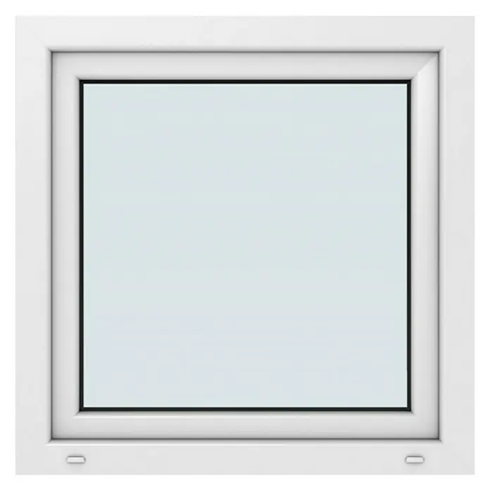 Solid Elements Kunststofffenster Basic90 x 90 cm, DIN Anschlag: Rechts, Weiß - Ein weißes, rechteckiges Fenster mit einem schmalen, schwarzen Rahmen und einem breiten, weißen Rahmen, der es umgibt.