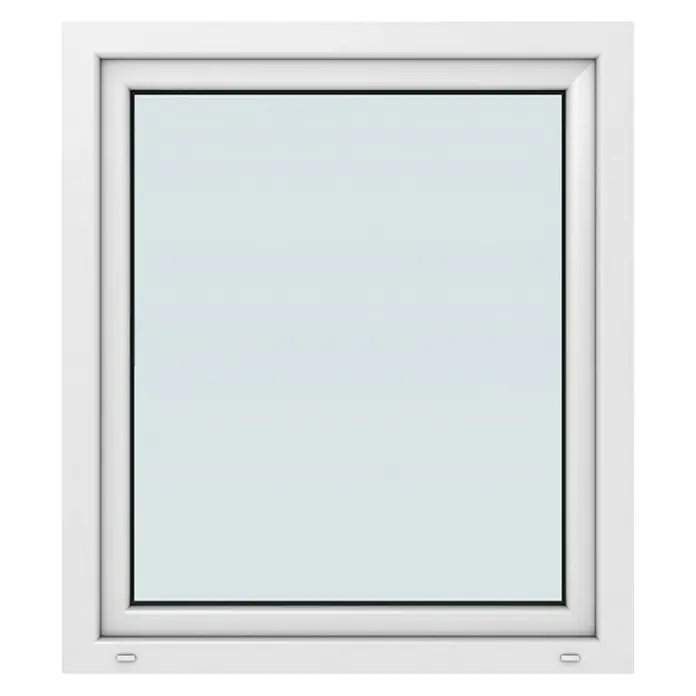 Solid Elements Kunststofffenster New Basic - 105 x 120 cm, Verglasung: 2-fach, DIN Anschlag: Rechts, Weiß - Abbildung eines weißen Fensters mit rechteckigem Rahmen und klarer Glasscheibe, ideal für moderne Wohnräume.