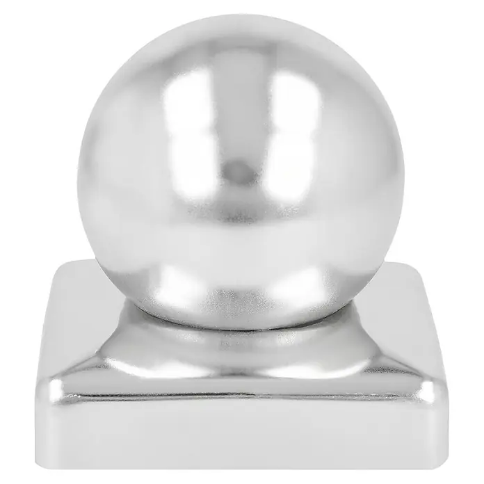 Pfostenkappe Kugel - 90 x 90 mm, Edelstahl - Elegante silberne Zaunpfostenkappe mit Kugel für einen stilvollen Abschluss und Schutz der Zaunpfosten vor Witterungseinflüssen.