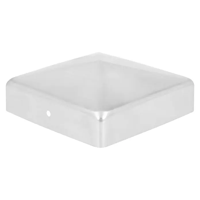 Pfostenkappe Pyramide - 90 x 90 mm, Edelstahl - Glänzende silberne Vierkant-Pfostenkappe aus Metall für den Außeneinsatz, ideal zum Schutz und zur Dekoration von Pfosten.