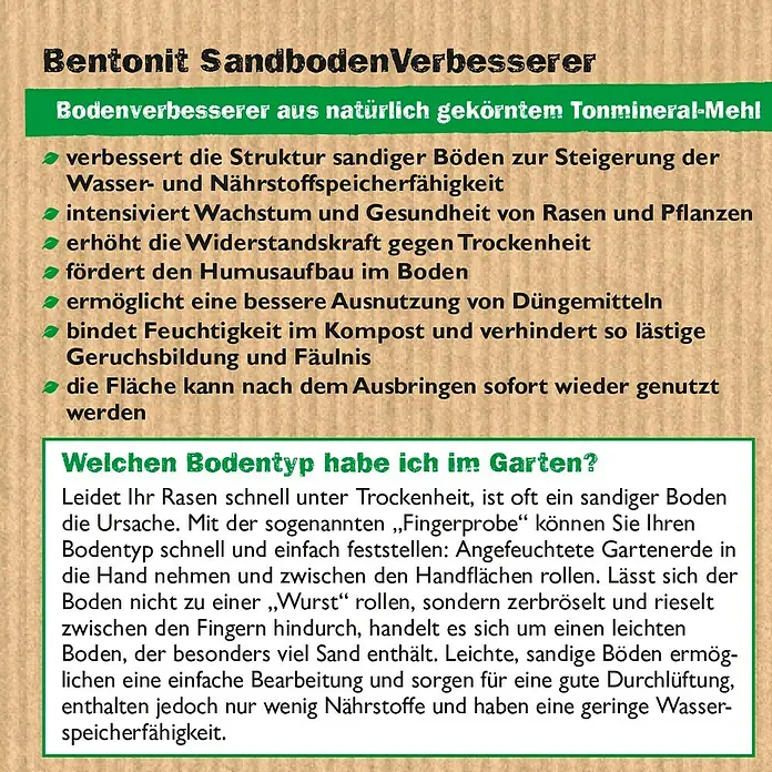 Neudorff Betonit Sandboden-Verbesserer - 10 kg, Max. Anwendungsfläche: 100 m² - Bentonit Sandboden Verbesserer: Ein Bodenverbesserer aus Tonmineral-Mehl, der sandige Böden verbessert und die Wasserspeicherung erhöht.