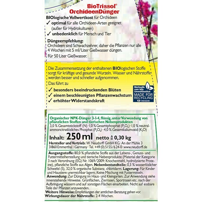 Neudorff BioTrissol Orchideendünger250 ml, Inhalt ausreichend für ca.: 50 l Detail Shot