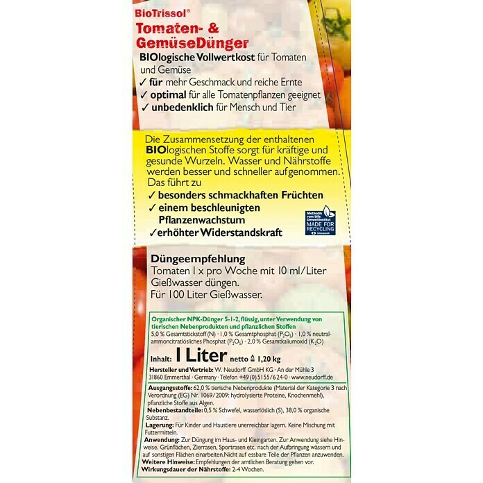 Neudorff BioTrissol Tomatendünger (1 l, Inhalt ausreichend für ca.: 100 l)