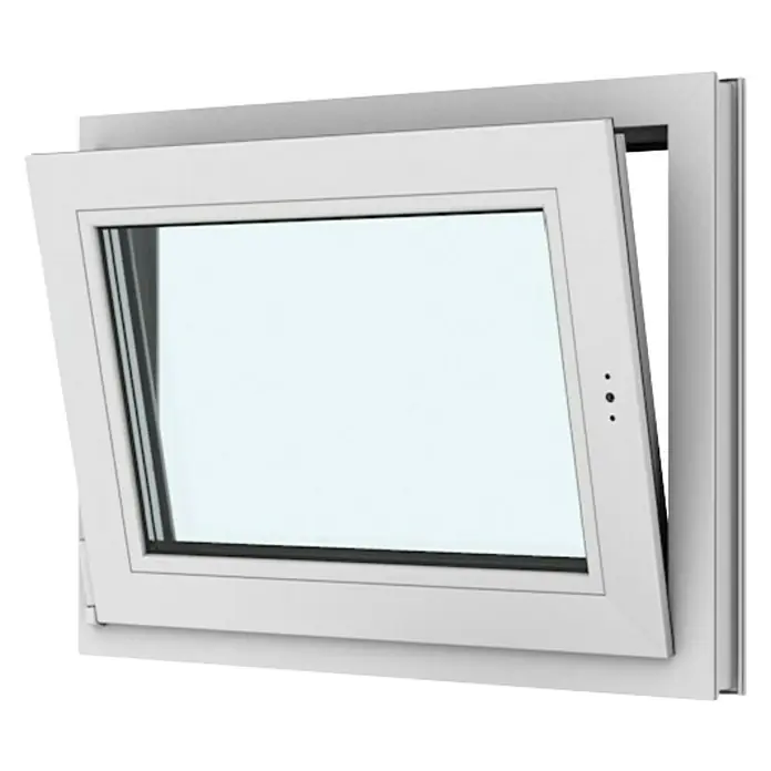 Solid Elements Kunststofffenster New Basic - 80 x 50 cm, Verglasung: 3-fach, DIN Anschlag: Links, Weiß - Drehkippfenster aus weißem Rahmen mit klarem Glas, das zur Seite geöffnet ist und eine gute Belüftung des Raumes ermöglicht.