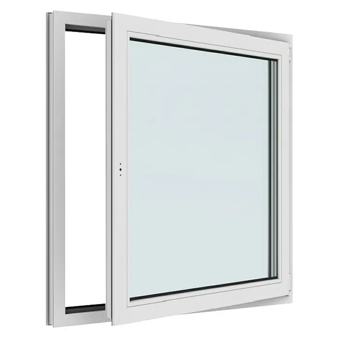 Solid Elements Kunststofffenster New Basic - 120 x 120 cm, Verglasung: 2-fach, DIN Anschlag: Rechts, Weiß - Nahaufnahme eines weißen Schiebefensters mit klarer Glasscheibe, das einen modernen und minimalistischen Stil zeigt. Es ist für Wohnräume geeignet.