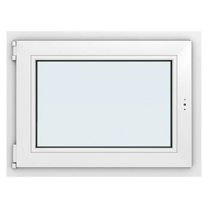 Solid Elements Kunststofffenster New Basic - 80 x 50 cm, Verglasung: 3-fach, DIN Anschlag: Links, Weiß - Nahaufnahme eines weißen Drehkippfensters mit klarem Glas, das ein modernes und funktionales Design zeigt.