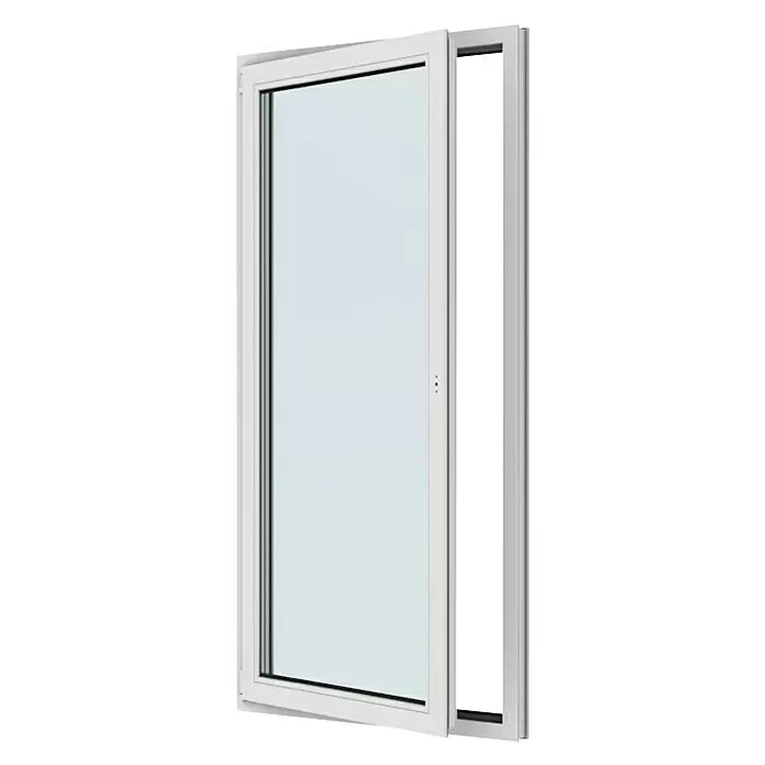 Solid Elements Balkontür New Basic - 100 x 200 cm, Verglasung: 2-fach, DIN Anschlag: Links, Weiß - Weißer Glasschiebetürenflügel, leicht geöffnet.
