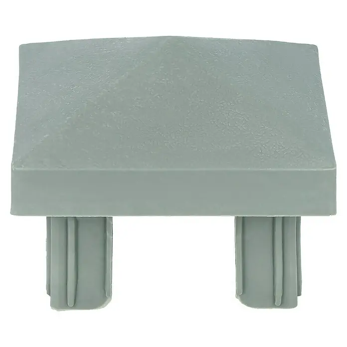 Pfostenkappe - B x H: 73,5 x 73,5 mm, Grau, Kunststoff - Eine graue Kunststoffkappe mit zwei Stiften, ideal zum Abdecken und Schützen von Pfosten oder Stangen.