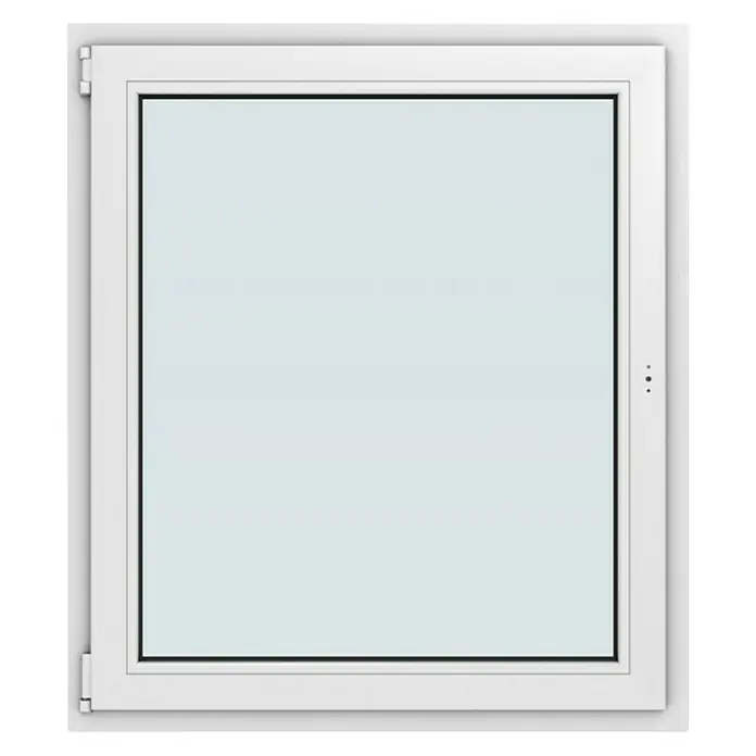 Solid Elements Kunststofffenster New Basic - 105 x 120 cm, Verglasung: 2-fach, DIN Anschlag: Links, Weiß - Ein weißes Fenster mit einem einfachen, rechteckigen Rahmen. Es präsentiert ein klares Design und lässt viel Licht herein.