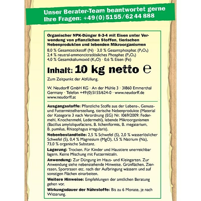 Neudorff Azet Rasendünger10 kg, Inhalt ausreichend für ca.: 200 m² Detail Shot