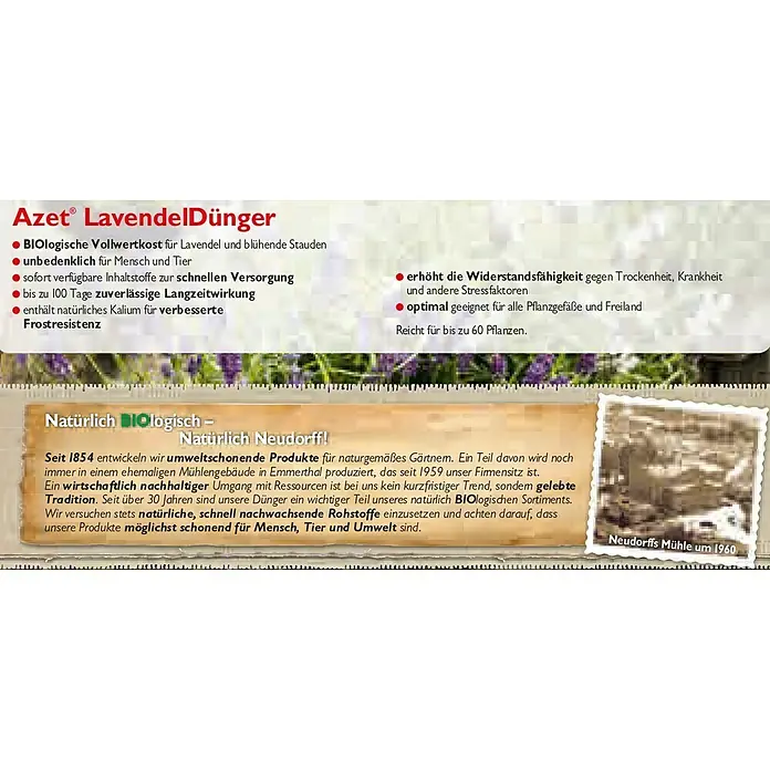 Neudorff Azet Lavendeldünger - 750 g - Azet LavendelDünger: Natürlicher, biologischer Volldünger für Lavendel und blühende Stauden, unbedenklich für Mensch, Tier und Umwelt.