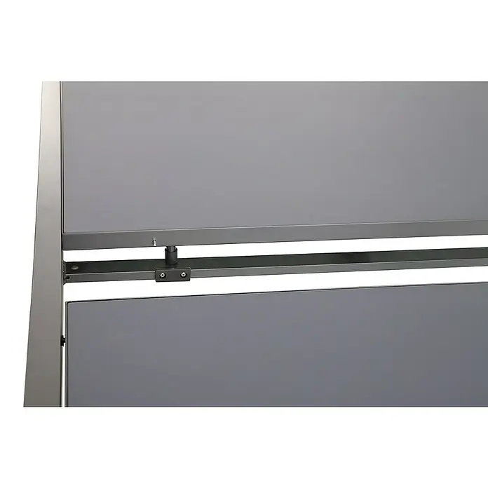 Sunfun Maja Gartentisch - L x B x H: 280 x 100 x 75 cm, Aluminium, Glas, Rechteckig, Night-Grey, Ausziehbar - Nahaufnahme von einem modernen, grauen Metallmöbelstück mit schlichtem Design und klaren Linien.
