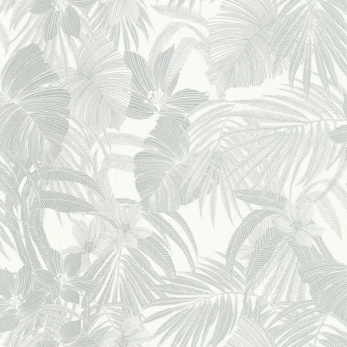 Papel pintado Vegetal Hojas - Blanco, Motivo decorativo, 10 x 0,53 m - Una imagen atractiva de elegantes patrones de hojas, ideal para diseños de paredes elegantes, con hojas delicadas y suaves matices de color.