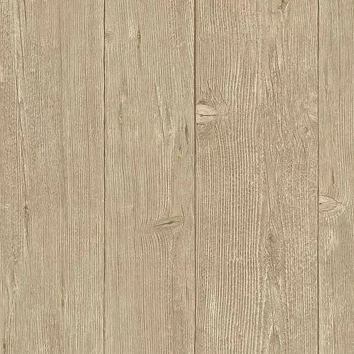 Erismann Papel pintado de vinilo - Marrón, Efecto madera, 10 x 0,53 m - Tablas de madera clara con veta y nudos visibles, adecuadas para suelos o revestimientos de pared.