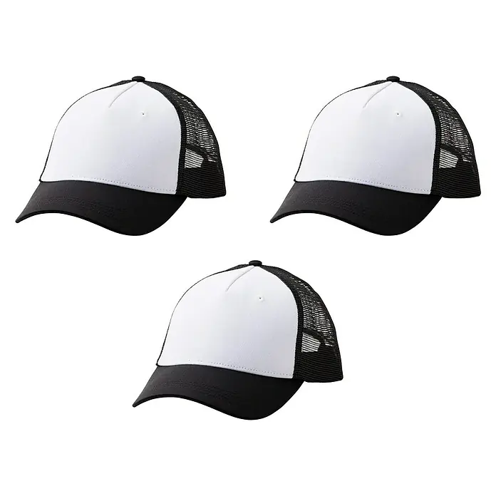 Cricut Mütze Trucker Hat - Einheitsgröße, Weiß, 3 Stk. - Drei schwarze und weiße Mesh-Trucker-Caps, ideal für den Sommer. Perfekt für einen lässigen Look oder zum Schutz vor der Sonne.