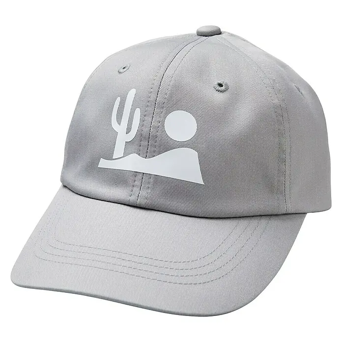 Cricut Mütze - Einheitsgröße, Grau, 3 Stk. - Graue Baseballkappe mit Kaktus-, Sonne- und Bergsilhouette für einen lässigen Look.
