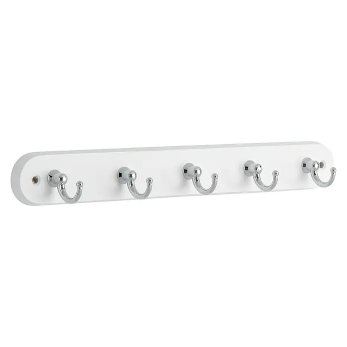 Siro Schlüsselbrett - B x H: 36 x 38 mm - Eine weiße Wandgarderobe mit fünf silberfarbenen Haken für Jacken, Mäntel und mehr. Praktisch und stilvoll für jeden Eingangsbereich.