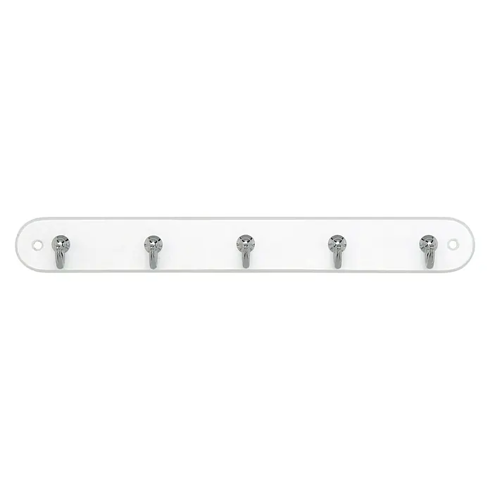Siro Schlüsselbrett - B x H: 36 x 38 mm - Eine weiße Kleiderleiste mit fünf Haken in Chrom-Optik zum Aufhängen von Kleidung, Handtüchern und Accessoires. Praktisch und stilvoll!