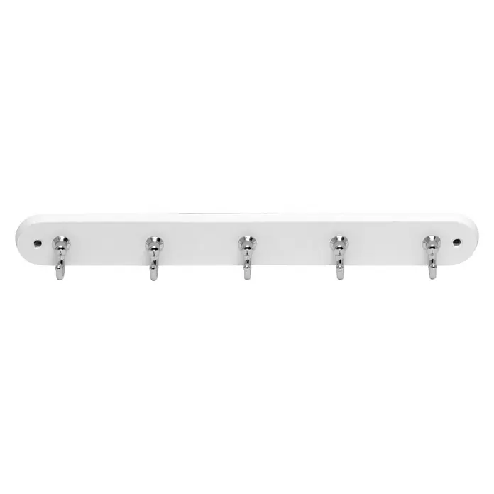 Siro Schlüsselbrett - B x H: 36 x 38 mm - Weiße Schlüsselbrett mit fünf silbernen Haken, ideal für die Organisation von Schlüsseln und kleinen Gegenständen.