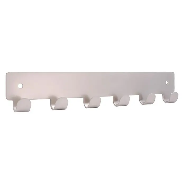 Siro Garderobenleiste 1603-240ZN4 - L x B x H: 240 x 41 x 16 mm, Anzahl Haken: 6 Stk., Vernickelt matt - Weiße Wandgarderobe mit sechs Haken für Mäntel, Hüte und Accessoires zur einfachen Aufbewahrung und Organisation von Kleidungsstücken.