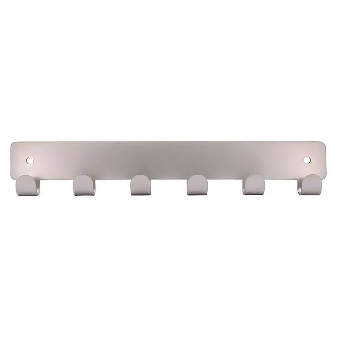 Siro Garderobenleiste 1603-240ZN4 - L x B x H: 240 x 41 x 16 mm, Anzahl Haken: 6 Stk., Vernickelt matt - Silberne Wandgarderobe mit sechs Haken und zwei Befestigungslöchern für eine einfache Montage an der Wand.