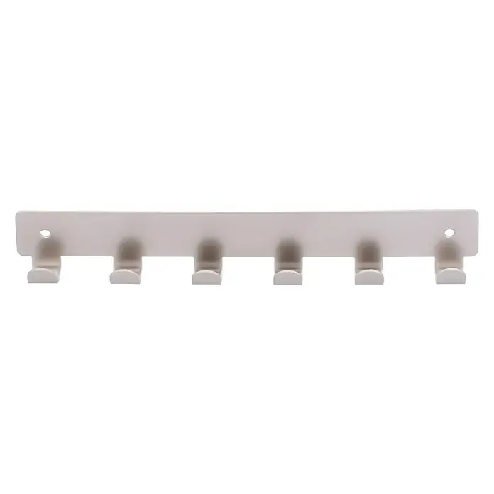 Siro Garderobenleiste 1603-240ZN4 - L x B x H: 240 x 41 x 16 mm, Anzahl Haken: 6 Stk., Vernickelt matt - Wandgarderobe mit sechs Haken aus hellem Kunststoff. Ideal für Flur oder Bad, um Jacken und Handtücher ordentlich aufzubewahren.