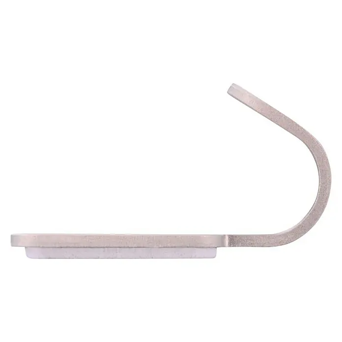 Siro Handtuchhaken 2319/ZN4KV3S - Gesamtstückzahl: 3 Stk., L x B x H: 20 x 30 x 16 mm, Vernickelt - Nahaufnahme eines silbernen Metallhaken, der auf einer schwarzen Oberfläche befestigt ist, ideal zur Aufbewahrung von Schlüsseln oder kleinen Gegenständen.